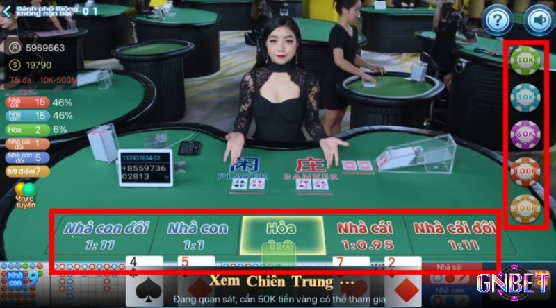 Các cửa cược trong game bài baccarat