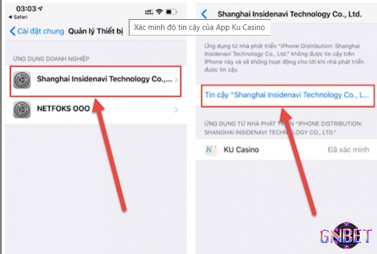 Xác minh độ tin cậy của App để cài đặt Ku Casino trên máy IOS