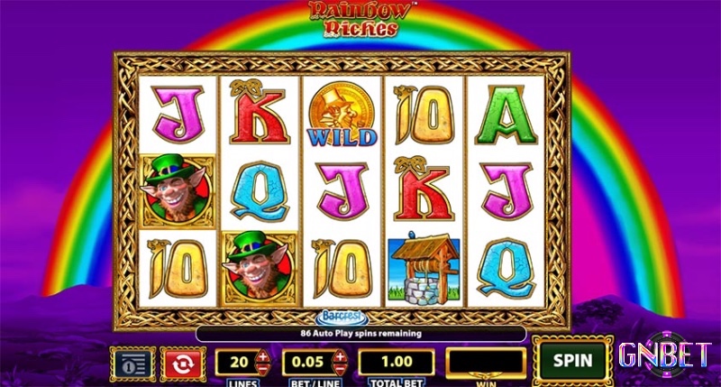 Giao diện chính của slot game với các biểu tượng đầy sắc màu và đẹp mắt