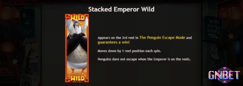 Stacked Emperor Wild mở rộng sẽ có trên cuộn 3 trong vòng Penguin Escape